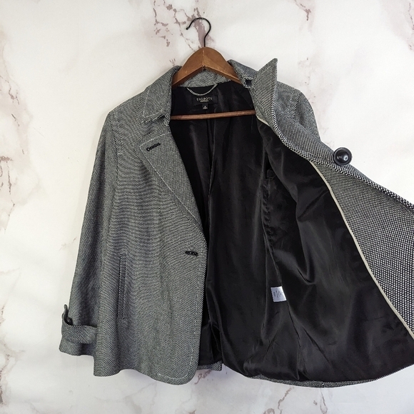 Talbots Blazer 12 Large Tweed Black White One Button Cuffed Cotton Crop Pleated - Picture 8 of 13